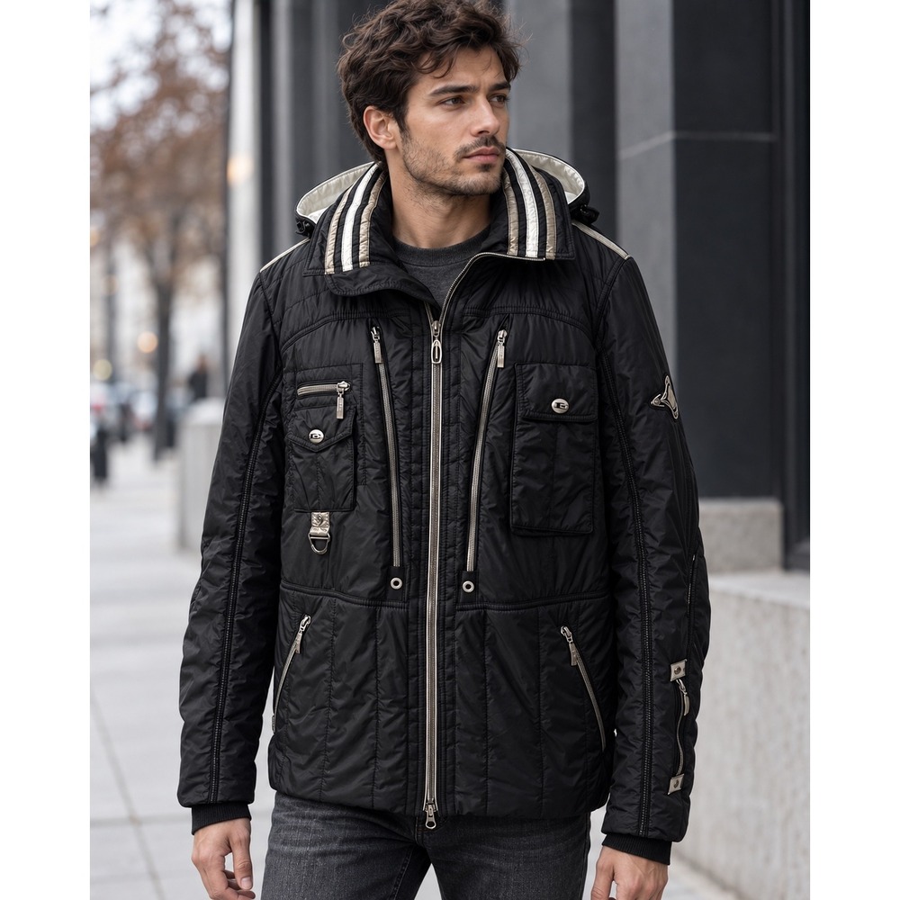 Vintage Emmegi Men's Retro Black Ski Jacket Italian Size Large Techwear